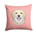 Checkerboard Pink Golden Retriever Decorative Throw Pillow 14x14 Indoor Outdoor Accent Cushion, Fabric Cover with Insert for Sofa, Bed, Porch & Living Room