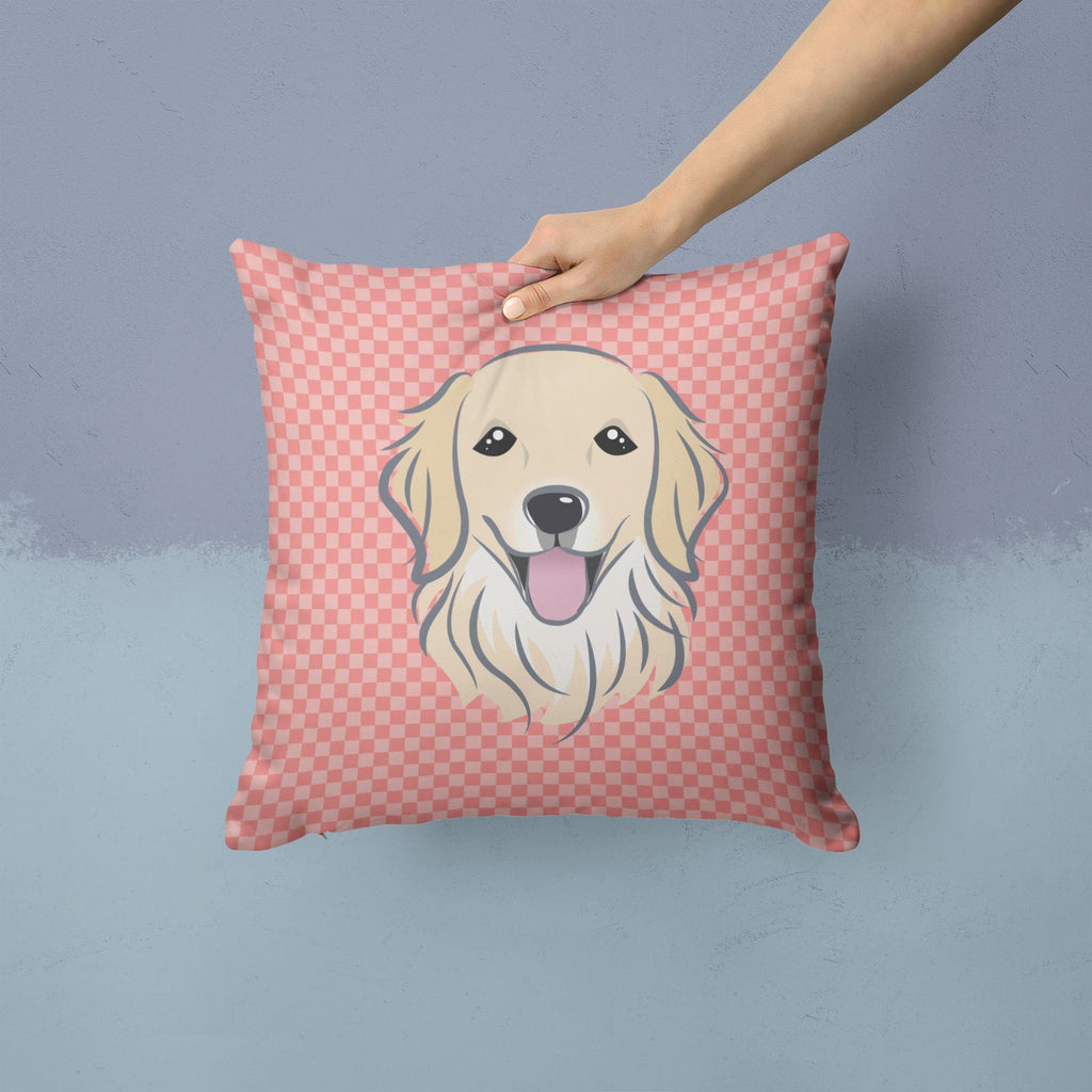 Checkerboard Pink Golden Retriever Decorative Throw Pillow 14x14 Indoor Outdoor Accent Cushion, Fabric Cover with Insert for Sofa, Bed, Porch & Living Room