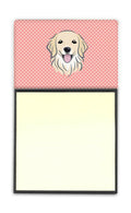Checkerboard Pink Golden Retriever Watercolor Sticky Note Holder Refillable Dispenser Desk Accessory 3x3 Pad Gift