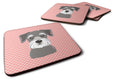 Checkerboard Pink Schnauzer Foam Coasters Set of 4 Cup Coasters for Indoor Outdoor, Tabletop Protection, Anti Slip, Mouse pad Material
