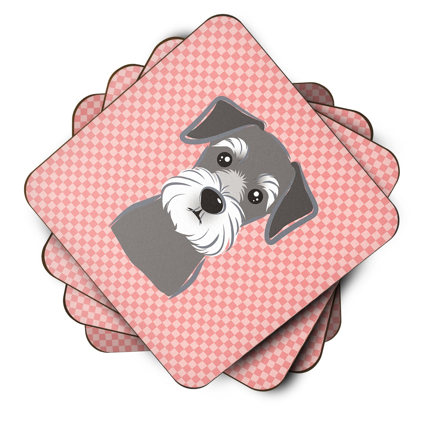 Checkerboard Pink Schnauzer Foam Coasters Set of 4 Cup Coasters for Indoor Outdoor, Tabletop Protection, Anti Slip, Mouse pad Material