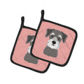 Checkerboard Pink Schnauzer Pot Holder Set of 2 Heat Resistant Quilted Hot Pads 7.5 x 7.5 Inch, Insulated Kitchen Trivets for Cooking & Baking