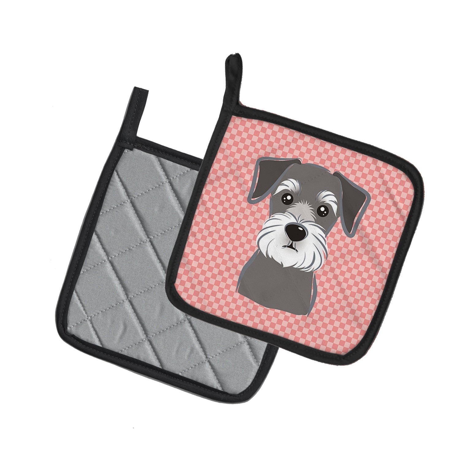 Checkerboard Pink Schnauzer Pot Holder Set of 2 Heat Resistant Quilted Hot Pads 7.5 x 7.5 Inch, Insulated Kitchen Trivets for Cooking & Baking