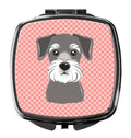 Checkerboard Pink Schnauzer Compact Mirror Decorative Travel Makeup Mirror for Women Girls Gifts Pocket Makeup Mirror Folding Handheld