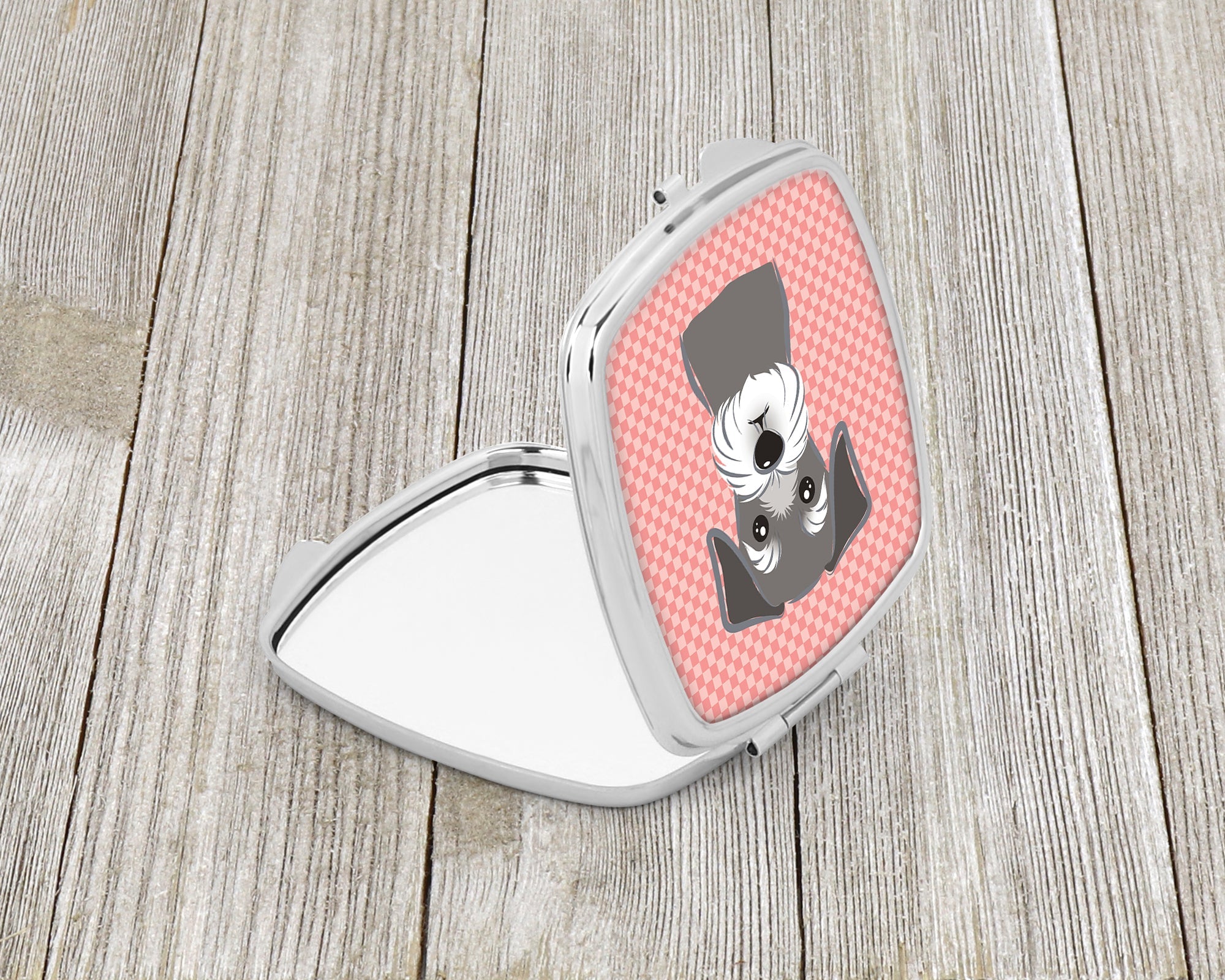 Checkerboard Pink Schnauzer Compact Mirror Decorative Travel Makeup Mirror for Women Girls Gifts Pocket Makeup Mirror Folding Handheld
