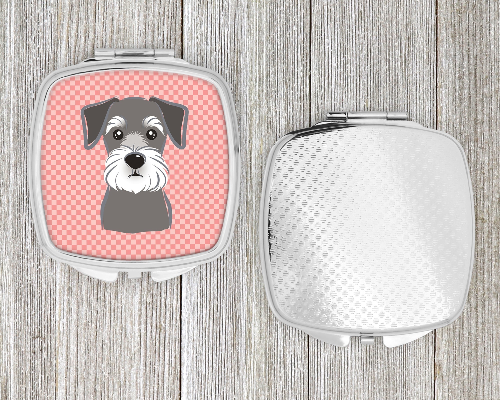 Checkerboard Pink Schnauzer Compact Mirror Decorative Travel Makeup Mirror for Women Girls Gifts Pocket Makeup Mirror Folding Handheld