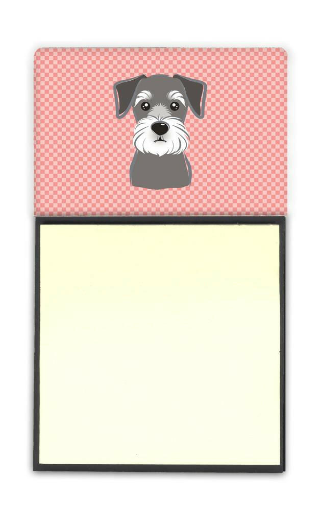 Checkerboard Pink Schnauzer Watercolor Sticky Note Holder Refillable Dispenser Desk Accessory 3x3 Pad Gift