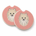 Checkerboard Pink Pomeranian Set of 2 Cup Holder Car Coasters Absorbent Round Sandstone Coasters Gifts for Men or Women, 2.5, Multicolor