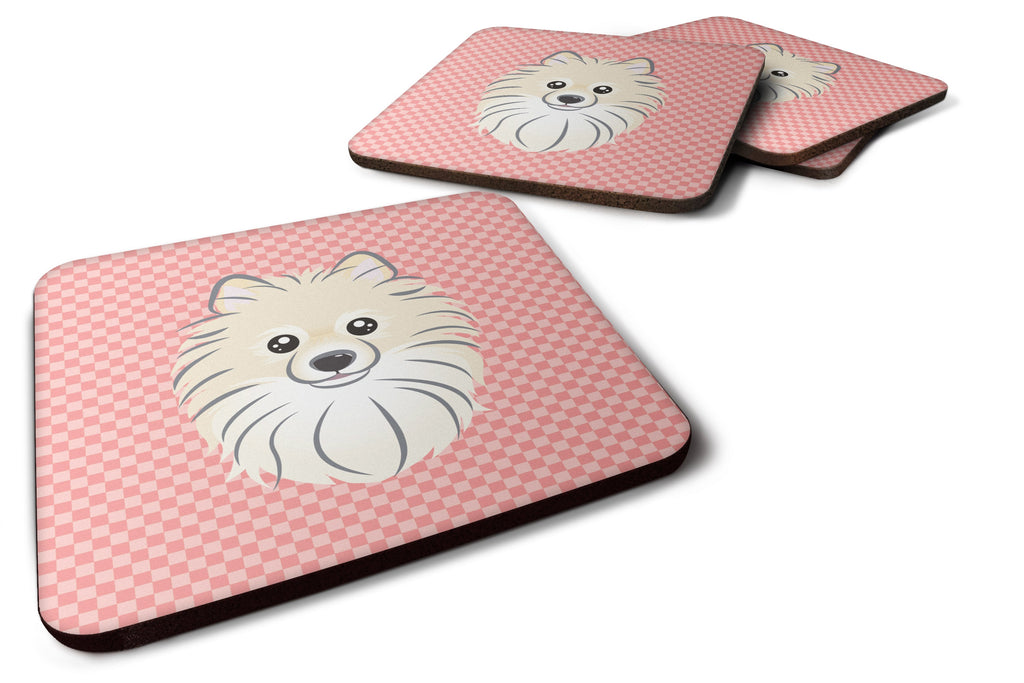 Checkerboard Pink Pomeranian Foam Coasters Set of 4 Cup Coasters for Indoor Outdoor, Tabletop Protection, Anti Slip, Mouse pad Material