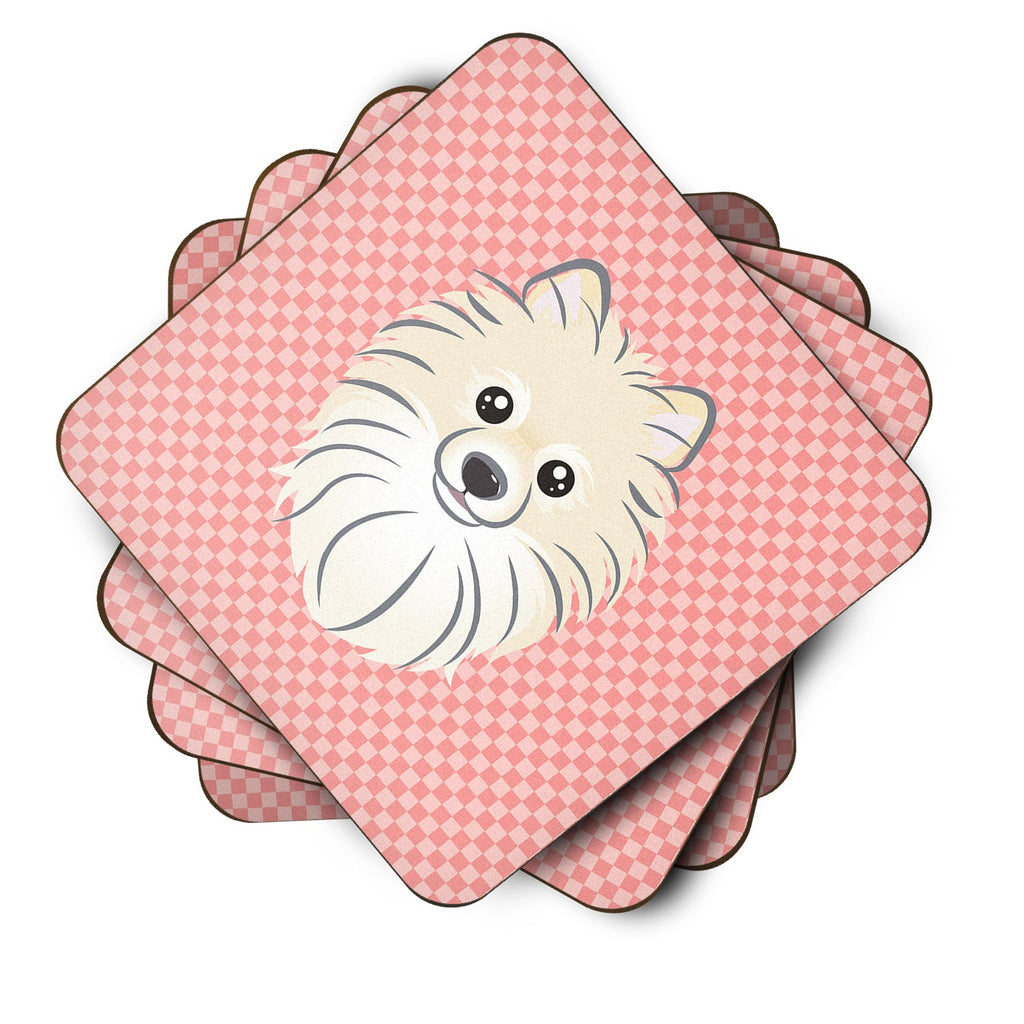 Checkerboard Pink Pomeranian Foam Coasters Set of 4 Cup Coasters for Indoor Outdoor, Tabletop Protection, Anti Slip, Mouse pad Material