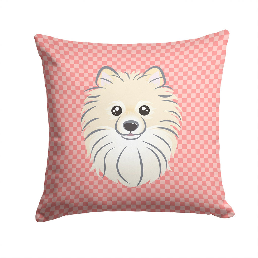 Checkerboard Pink Pomeranian Decorative Throw Pillow 14x14 Indoor Outdoor Accent Cushion, Fabric Cover with Insert for Sofa, Bed, Porch & Living Room