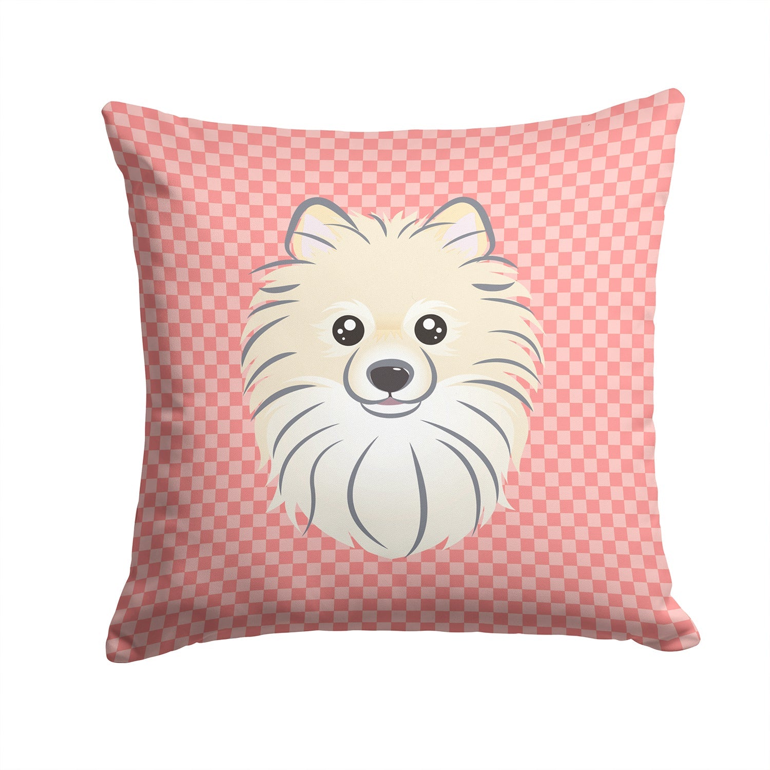 Checkerboard Pink Pomeranian Decorative Throw Pillow 14x14 Indoor Outdoor Accent Cushion, Fabric Cover with Insert for Sofa, Bed, Porch & Living Room