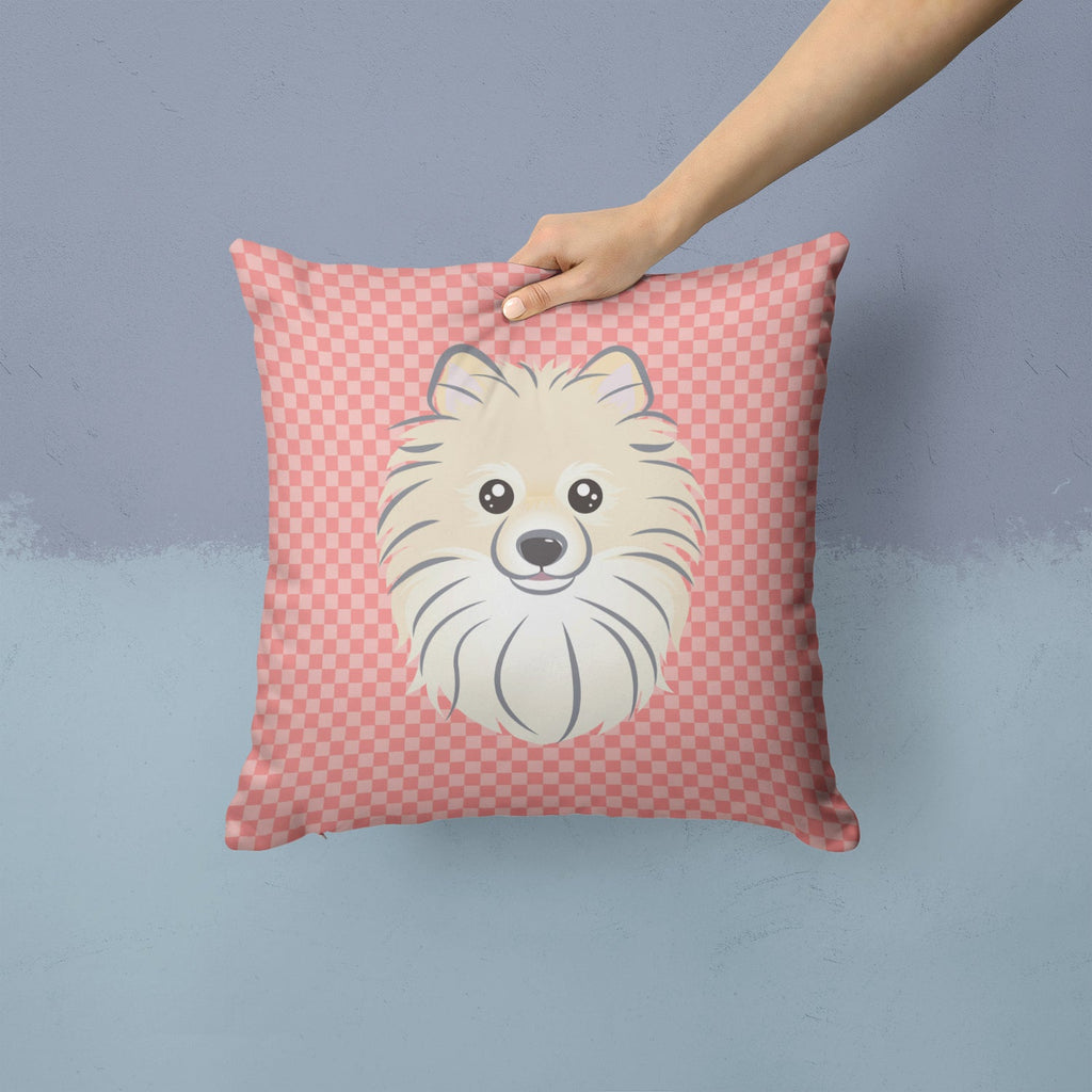 Checkerboard Pink Pomeranian Decorative Throw Pillow 14x14 Indoor Outdoor Accent Cushion, Fabric Cover with Insert for Sofa, Bed, Porch & Living Room