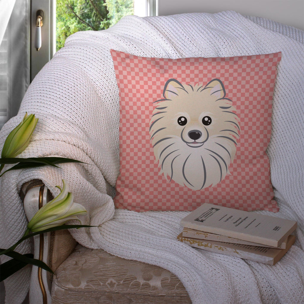 Checkerboard Pink Pomeranian Decorative Throw Pillow 14x14 Indoor Outdoor Accent Cushion, Fabric Cover with Insert for Sofa, Bed, Porch & Living Room