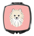 Checkerboard Pink Pomeranian Compact Mirror Decorative Travel Makeup Mirror for Women Girls Gifts Pocket Makeup Mirror Folding Handheld