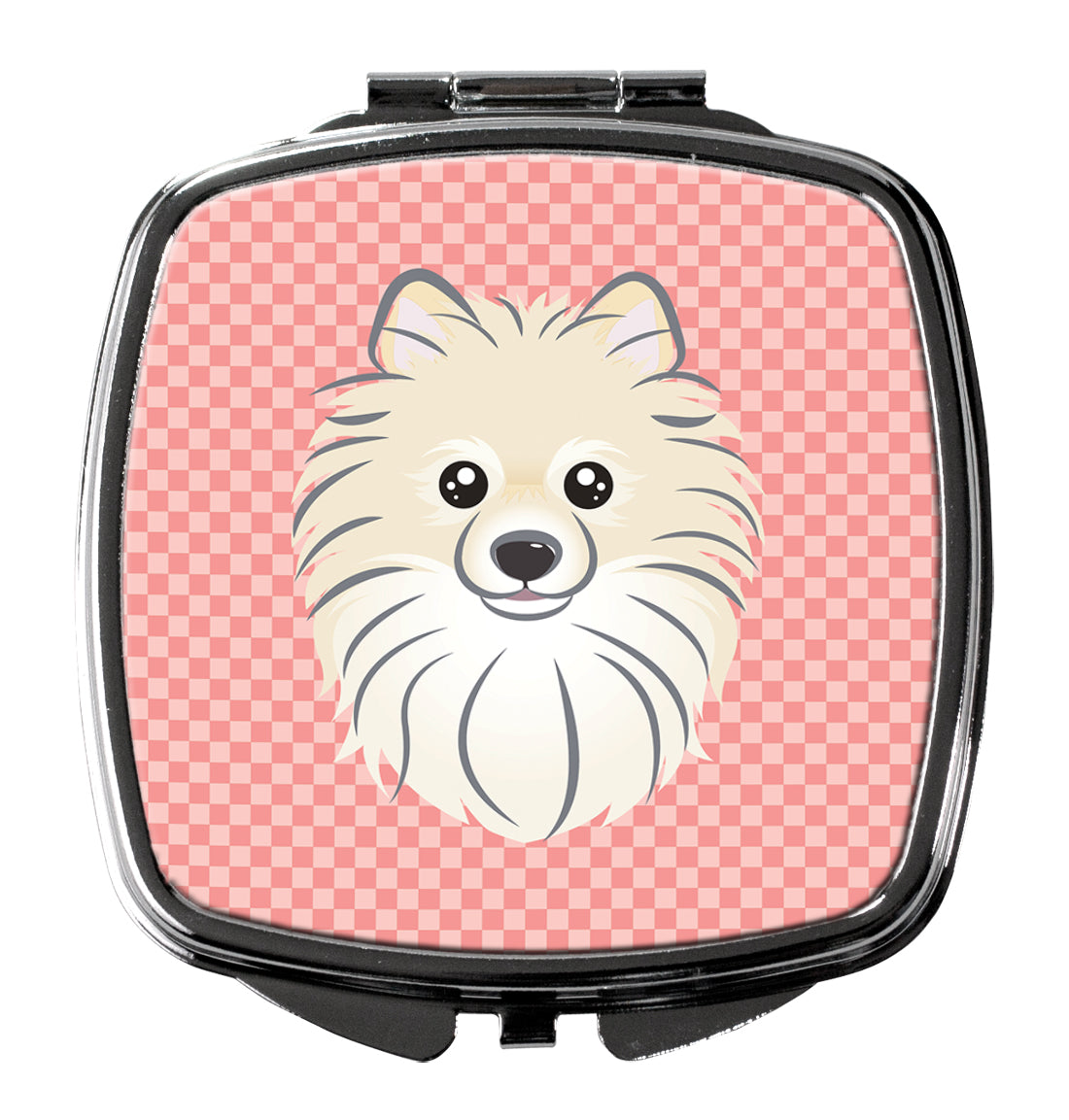 Checkerboard Pink Pomeranian Compact Mirror Decorative Travel Makeup Mirror for Women Girls Gifts Pocket Makeup Mirror Folding Handheld