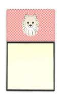 Checkerboard Pink Pomeranian Watercolor Sticky Note Holder Refillable Dispenser Desk Accessory 3x3 Pad Gift