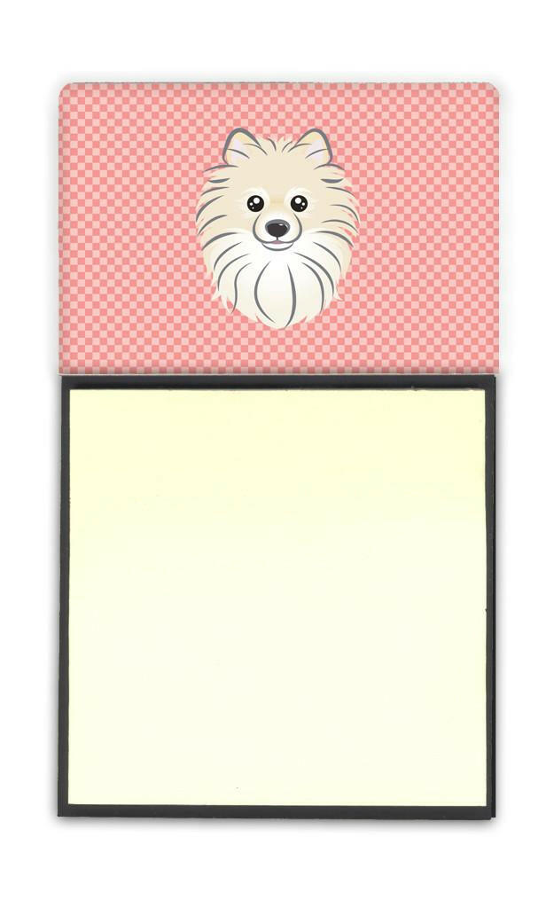 Checkerboard Pink Pomeranian Watercolor Sticky Note Holder Refillable Dispenser Desk Accessory 3x3 Pad Gift