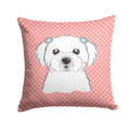 Checkerboard Pink Maltese Decorative Throw Pillow 14x14 Indoor Outdoor Accent Cushion, Fabric Cover with Insert for Sofa, Bed, Porch & Living Room