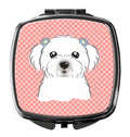 Checkerboard Pink Maltese Compact Mirror Decorative Travel Makeup Mirror for Women Girls Gifts Pocket Makeup Mirror Folding Handheld