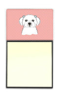 Checkerboard Pink Maltese Watercolor Sticky Note Holder Refillable Dispenser Desk Accessory 3x3 Pad Gift