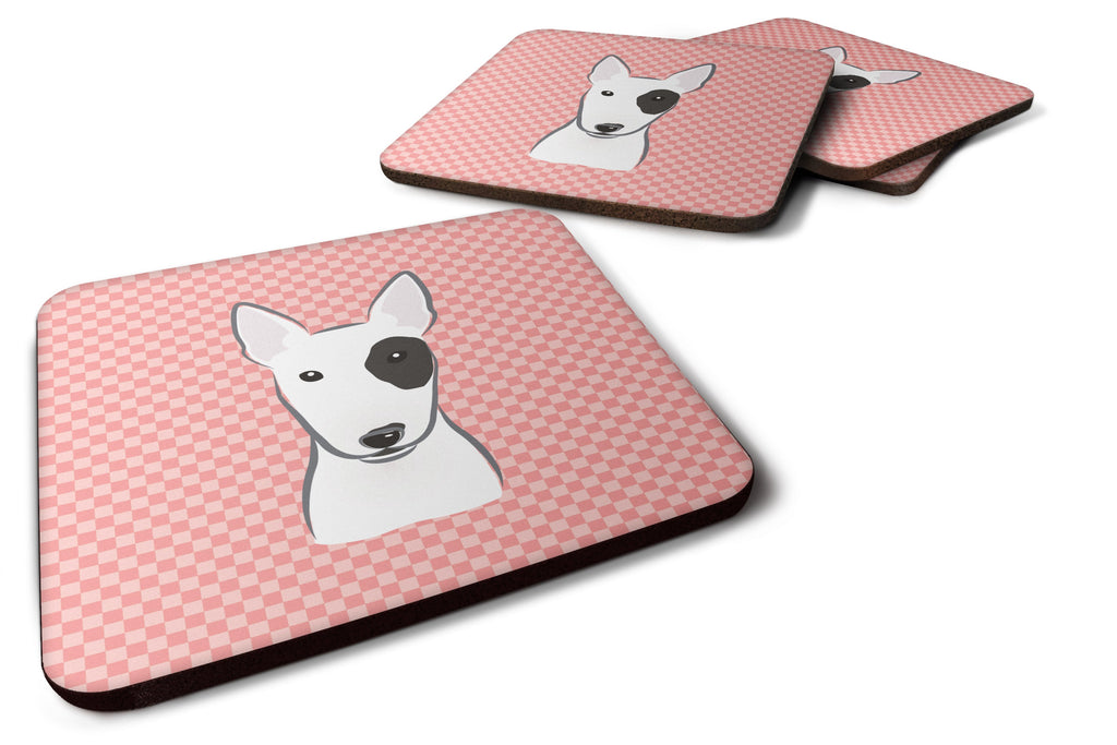 Checkerboard Pink Bull Terrier Foam Coasters Set of 4 Cup Coasters for Indoor Outdoor, Tabletop Protection, Anti Slip, Mouse pad Material