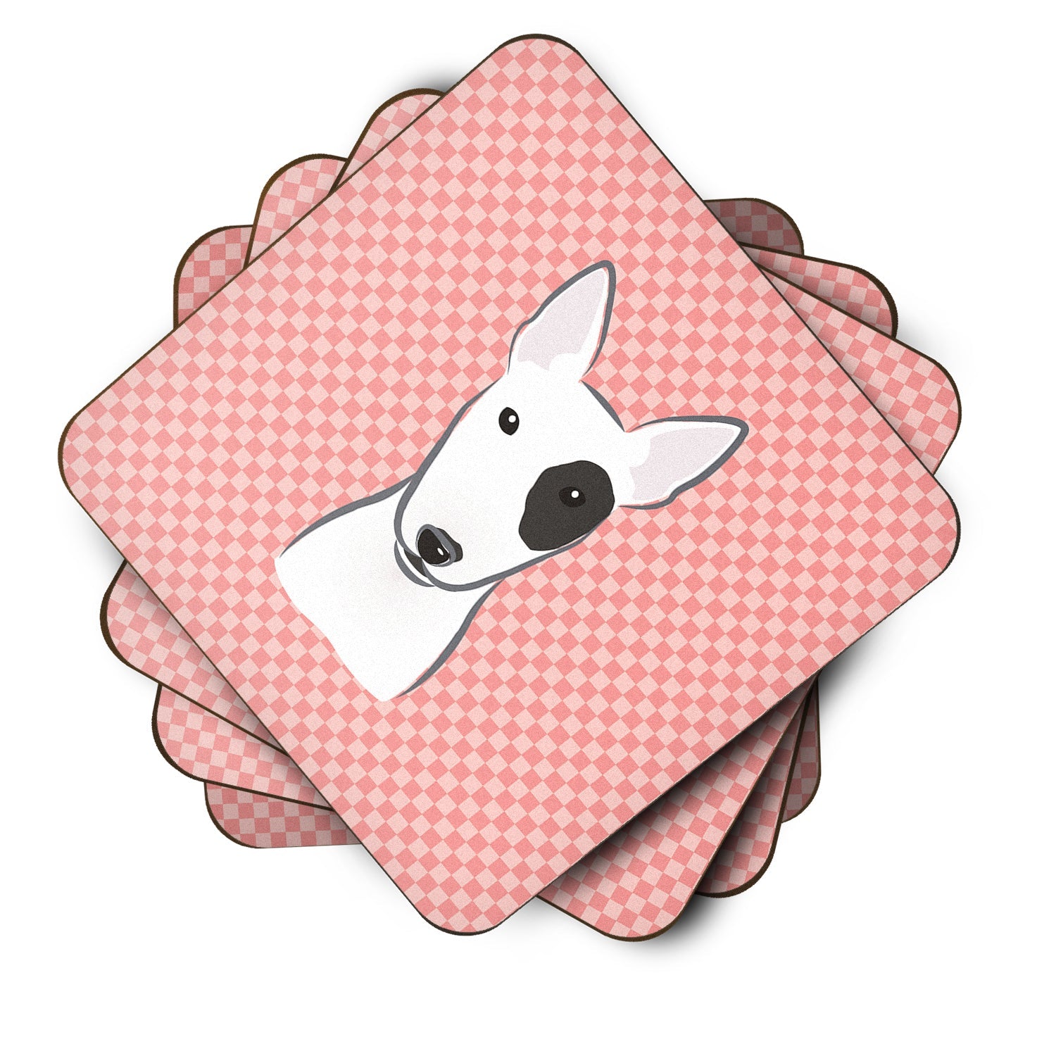 Checkerboard Pink Bull Terrier Foam Coasters Set of 4 Cup Coasters for Indoor Outdoor, Tabletop Protection, Anti Slip, Mouse pad Material