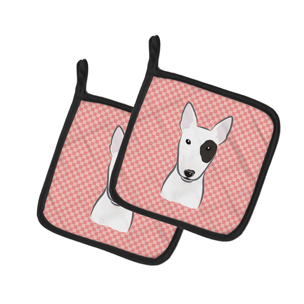 Checkerboard Pink Bull Terrier Pot Holder Set of 2 Heat Resistant Quilted Hot Pads 7.5 x 7.5 Inch, Insulated Kitchen Trivets for Cooking & Baking