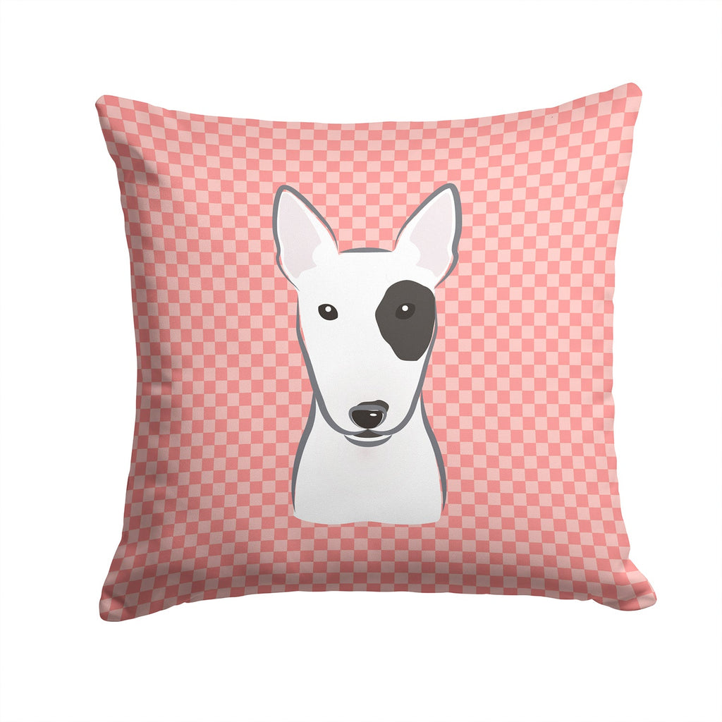 Checkerboard Pink Bull Terrier Decorative Throw Pillow 14x14 Indoor Outdoor Accent Cushion, Fabric Cover with Insert for Sofa, Bed, Porch & Living Room