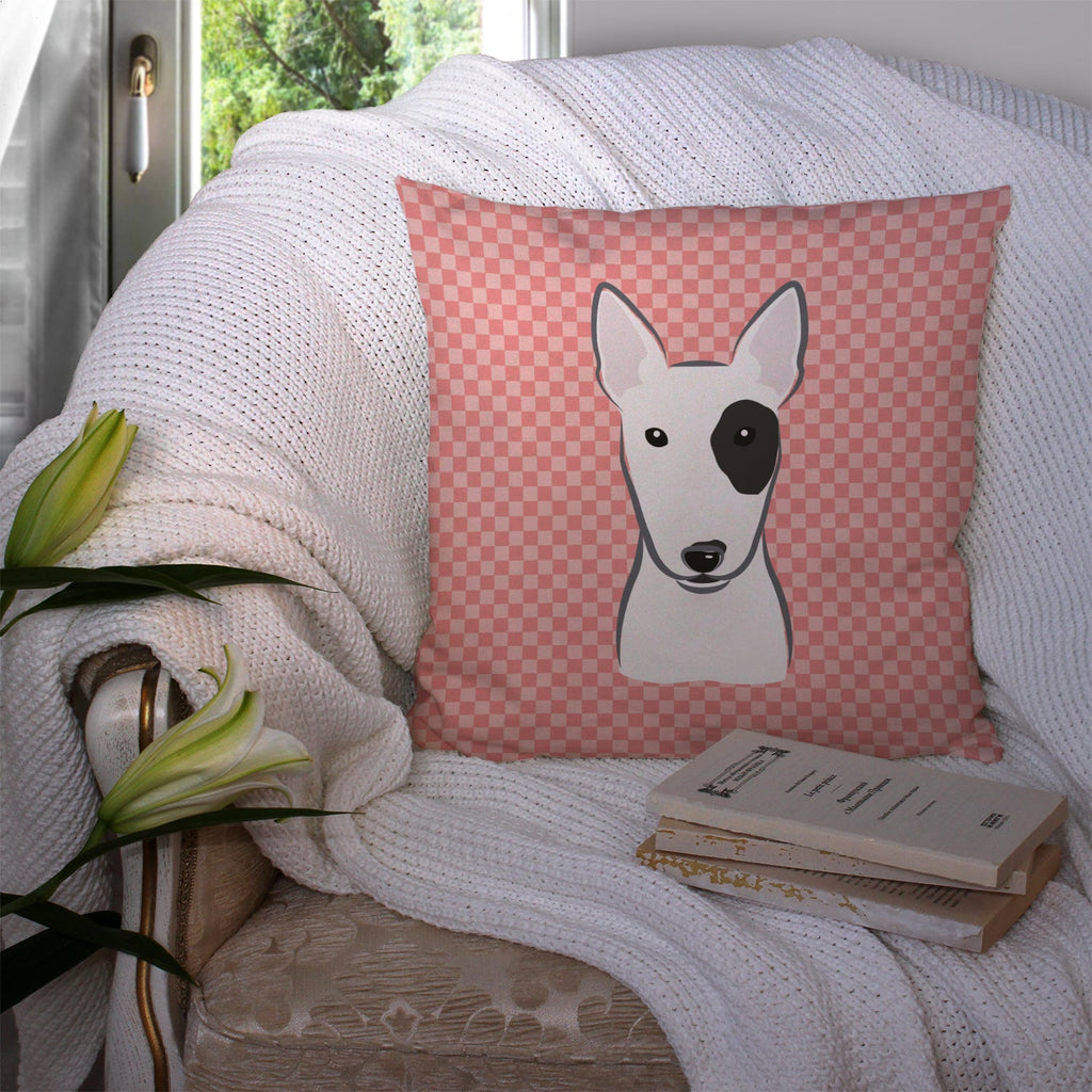Checkerboard Pink Bull Terrier Decorative Throw Pillow 14x14 Indoor Outdoor Accent Cushion, Fabric Cover with Insert for Sofa, Bed, Porch & Living Room