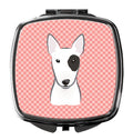 Checkerboard Pink Bull Terrier Compact Mirror Decorative Travel Makeup Mirror for Women Girls Gifts Pocket Makeup Mirror Folding Handheld
