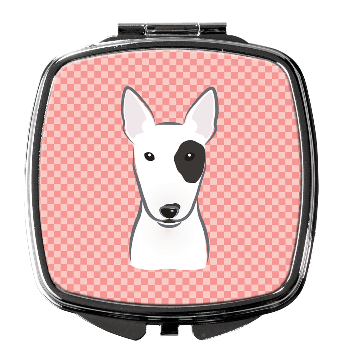 Checkerboard Pink Bull Terrier Compact Mirror Decorative Travel Makeup Mirror for Women Girls Gifts Pocket Makeup Mirror Folding Handheld