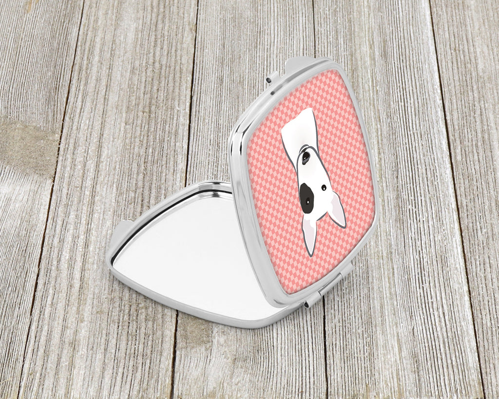 Checkerboard Pink Bull Terrier Compact Mirror Decorative Travel Makeup Mirror for Women Girls Gifts Pocket Makeup Mirror Folding Handheld
