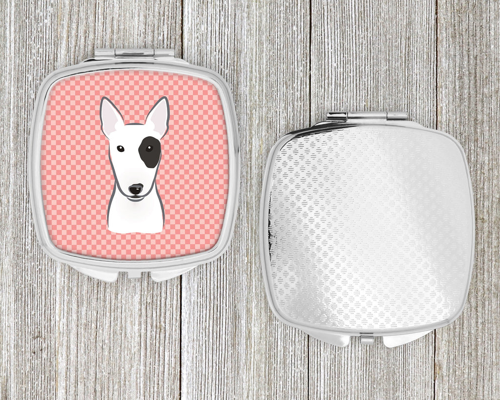 Checkerboard Pink Bull Terrier Compact Mirror Decorative Travel Makeup Mirror for Women Girls Gifts Pocket Makeup Mirror Folding Handheld