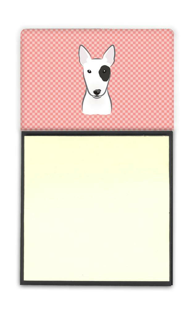 Checkerboard Pink Bull Terrier Watercolor Sticky Note Holder Refillable Dispenser Desk Accessory 3x3 Pad Gift