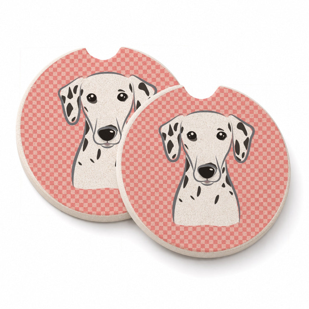 Checkerboard Pink Dalmatian Set of 2 Cup Holder Car Coasters Absorbent Round Sandstone Coasters Gifts for Men or Women, 2.5, Multicolor