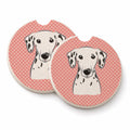 Checkerboard Pink Dalmatian Set of 2 Cup Holder Car Coasters Absorbent Round Sandstone Coasters Gifts for Men or Women, 2.5, Multicolor