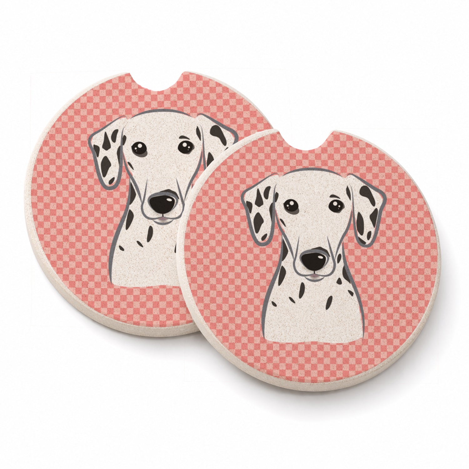 Checkerboard Pink Dalmatian Set of 2 Cup Holder Car Coasters Absorbent Round Sandstone Coasters Gifts for Men or Women, 2.5, Multicolor