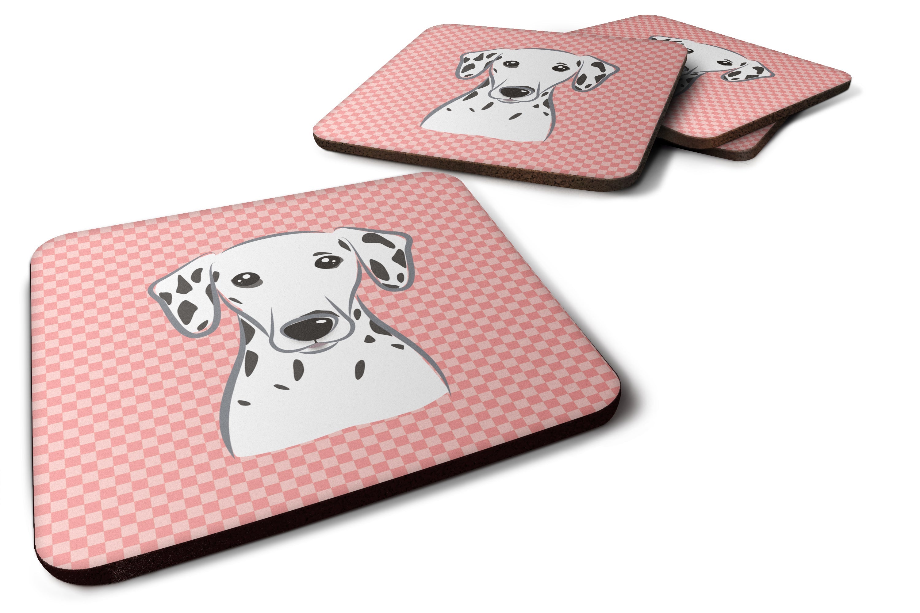Checkerboard Pink Dalmatian Foam Coasters Set of 4 Cup Coasters for Indoor Outdoor, Tabletop Protection, Anti Slip, Mouse pad Material