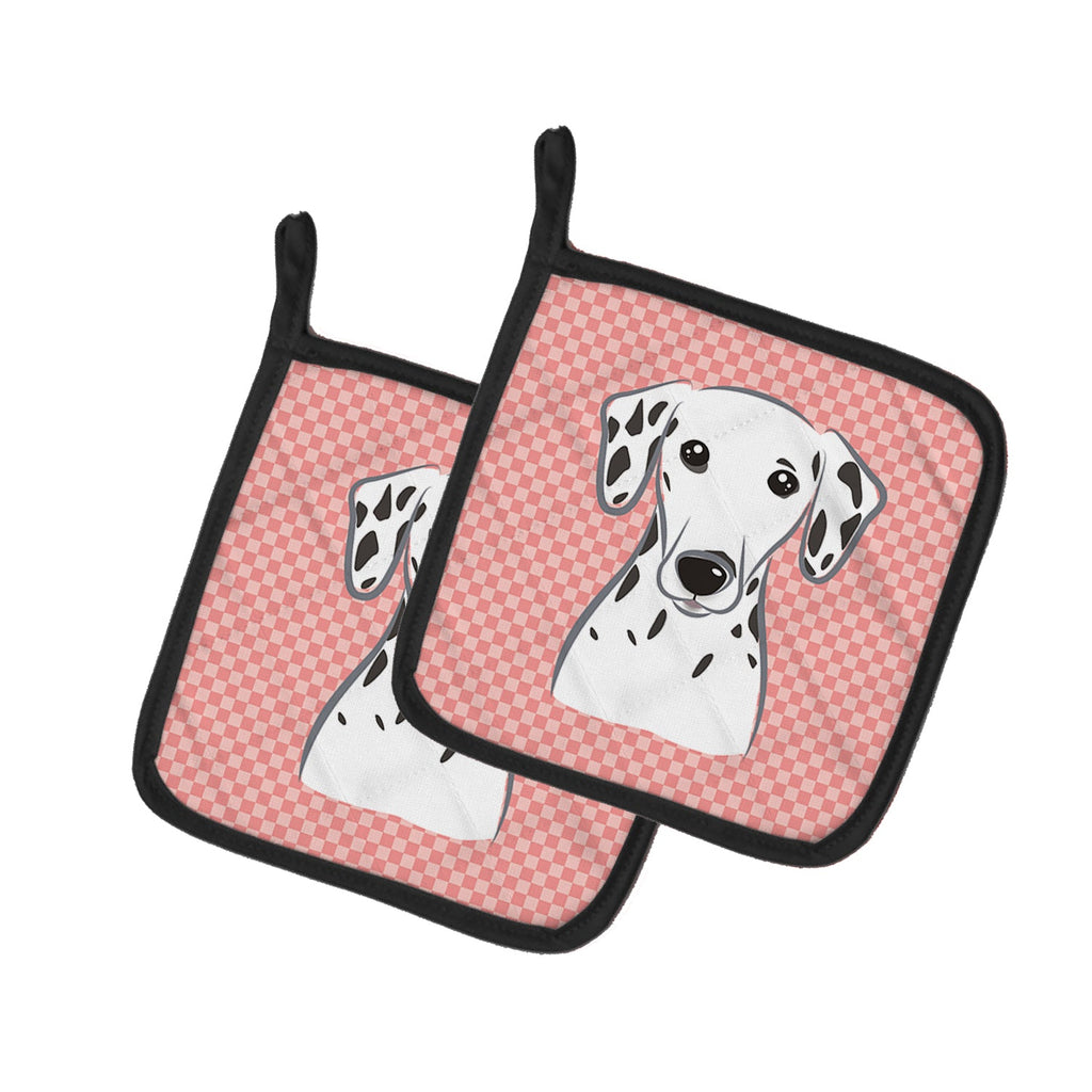 Checkerboard Pink Dalmatian Pot Holder Set of 2 Heat Resistant Quilted Hot Pads 7.5 x 7.5 Inch, Insulated Kitchen Trivets for Cooking & Baking