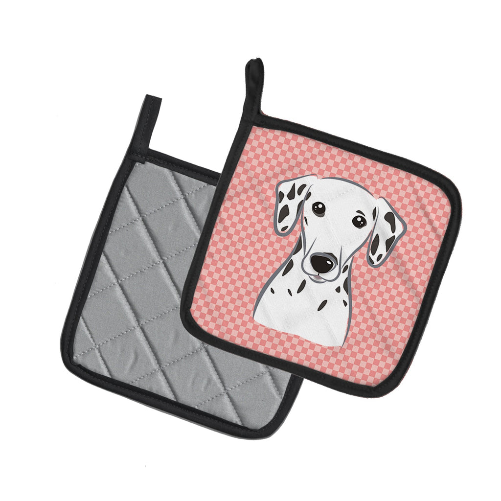 Checkerboard Pink Dalmatian Pot Holder Set of 2 Heat Resistant Quilted Hot Pads 7.5 x 7.5 Inch, Insulated Kitchen Trivets for Cooking & Baking