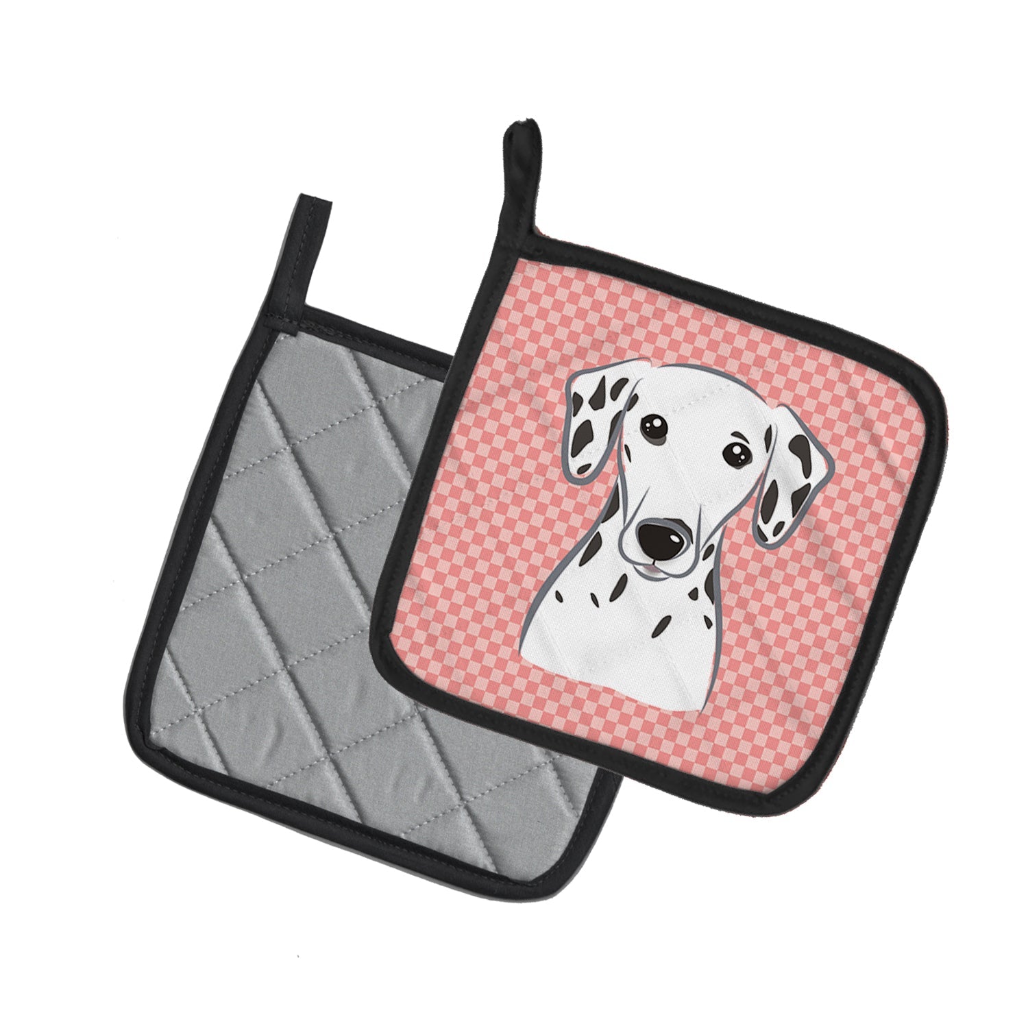 Checkerboard Pink Dalmatian Pot Holder Set of 2 Heat Resistant Quilted Hot Pads 7.5 x 7.5 Inch, Insulated Kitchen Trivets for Cooking & Baking