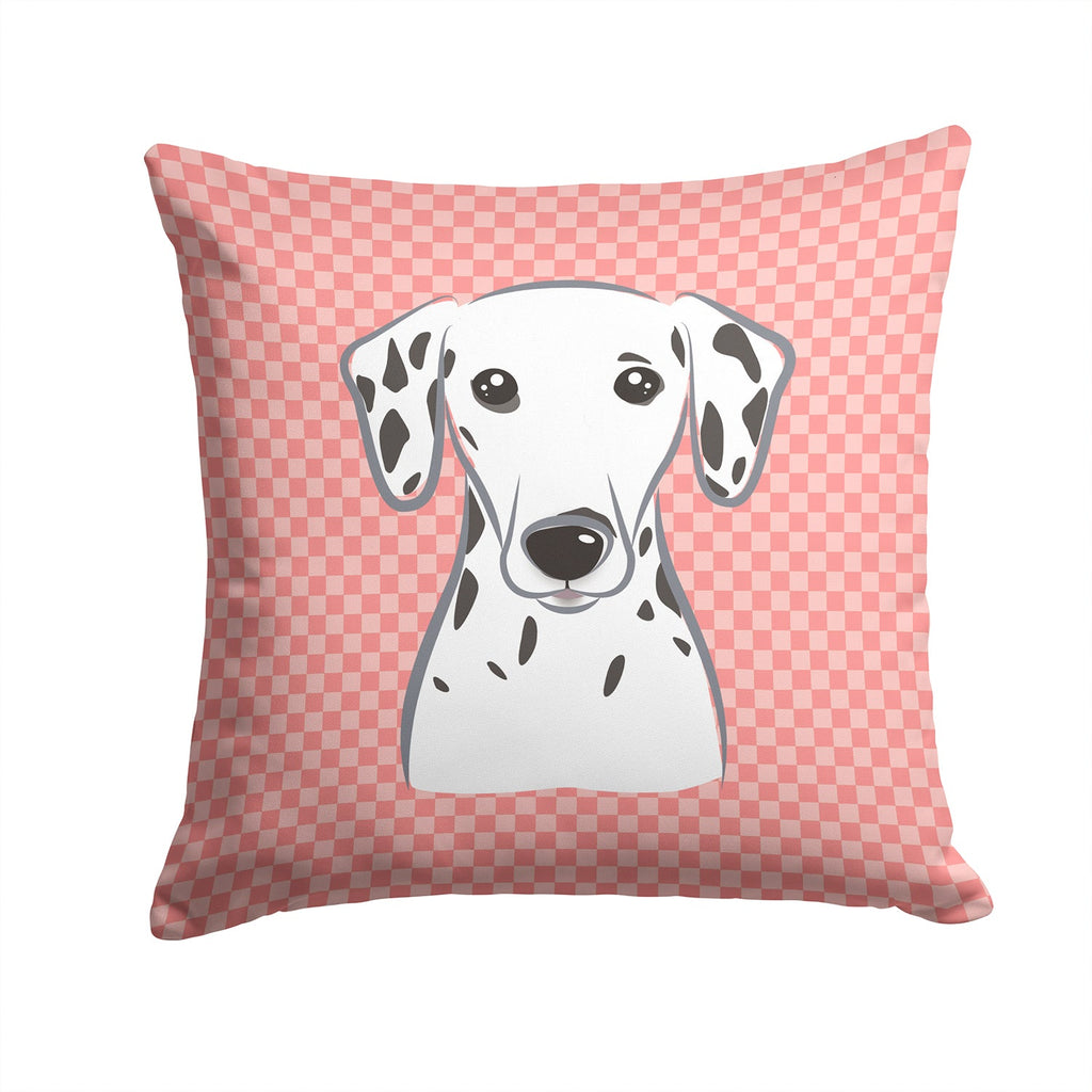 Checkerboard Pink Dalmatian Decorative Throw Pillow 14x14 Indoor Outdoor Accent Cushion, Fabric Cover with Insert for Sofa, Bed, Porch & Living Room