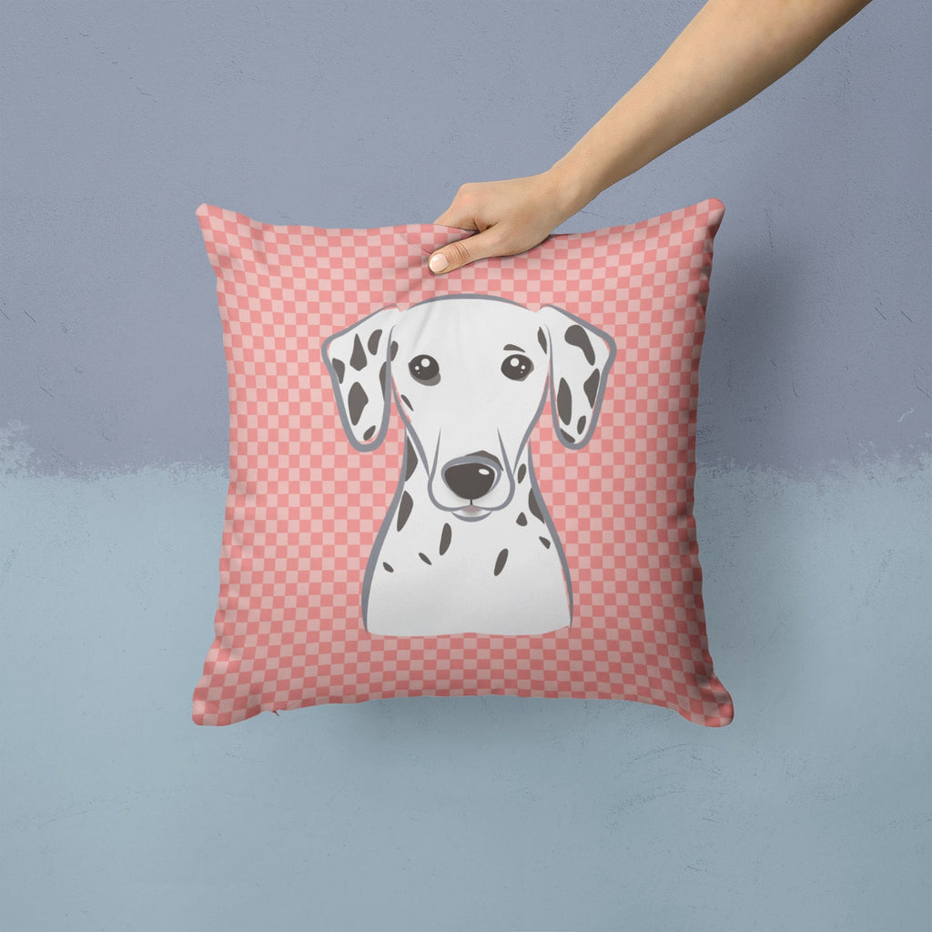 Checkerboard Pink Dalmatian Decorative Throw Pillow 14x14 Indoor Outdoor Accent Cushion, Fabric Cover with Insert for Sofa, Bed, Porch & Living Room