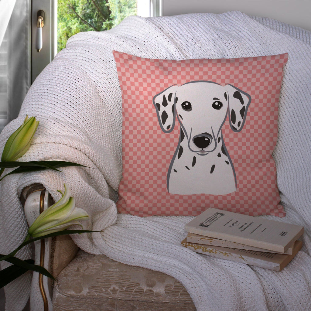 Checkerboard Pink Dalmatian Decorative Throw Pillow 14x14 Indoor Outdoor Accent Cushion, Fabric Cover with Insert for Sofa, Bed, Porch & Living Room