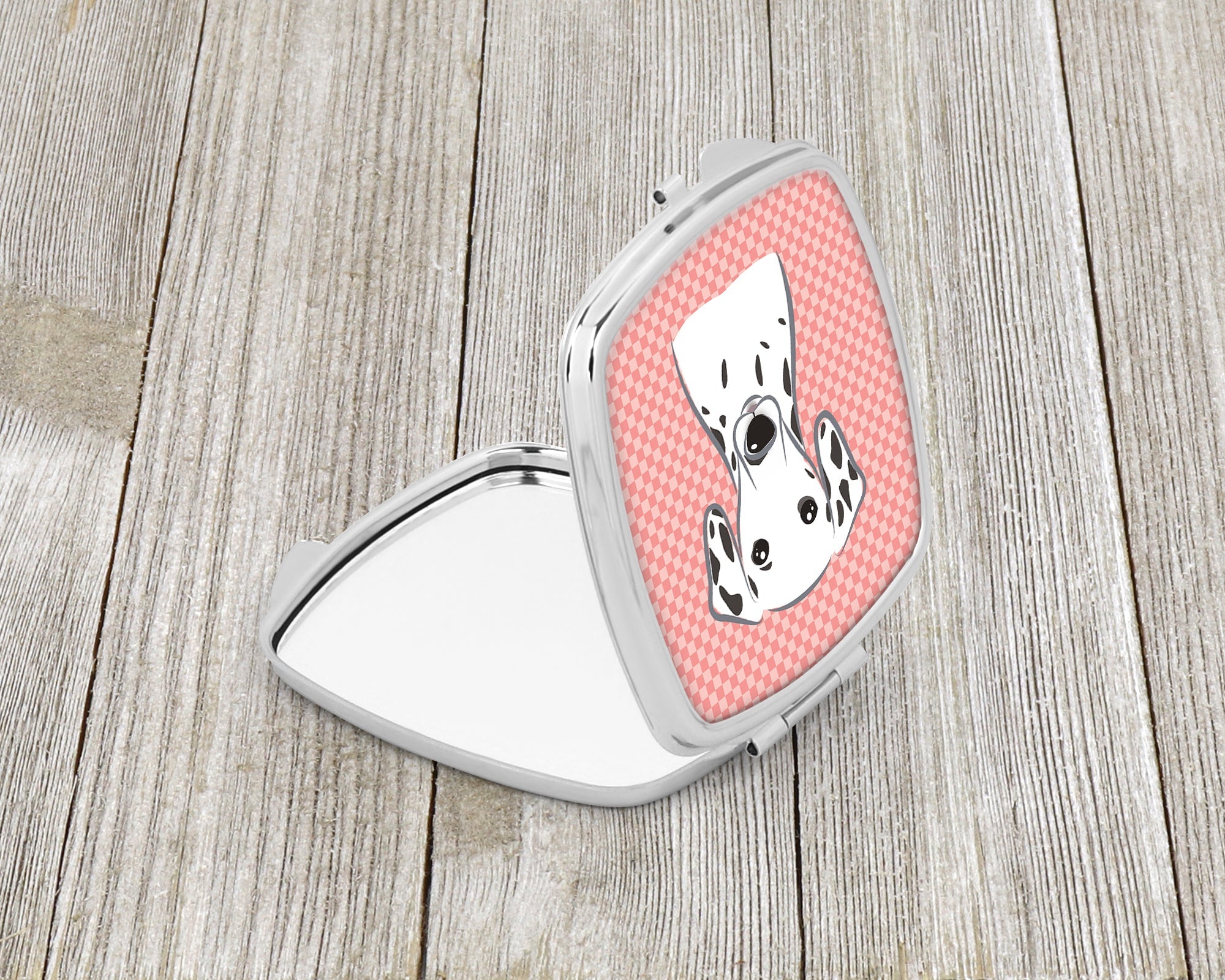 Checkerboard Pink Dalmatian Compact Mirror Decorative Travel Makeup Mirror for Women Girls Gifts Pocket Makeup Mirror Folding Handheld