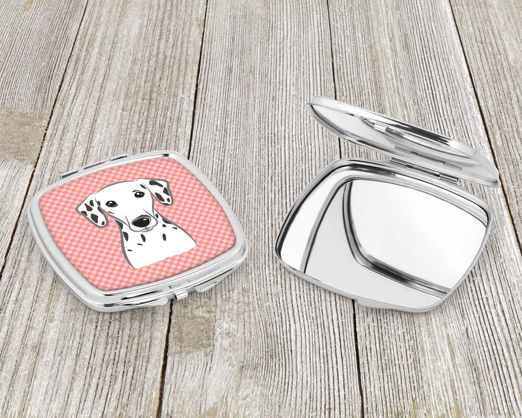 Checkerboard Pink Dalmatian Compact Mirror Decorative Travel Makeup Mirror for Women Girls Gifts Pocket Makeup Mirror Folding Handheld