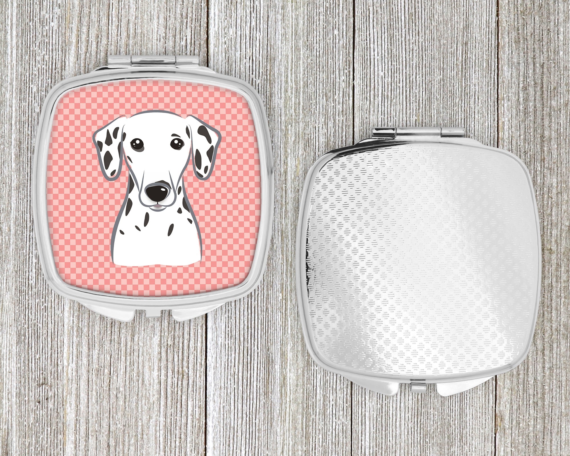 Checkerboard Pink Dalmatian Compact Mirror Decorative Travel Makeup Mirror for Women Girls Gifts Pocket Makeup Mirror Folding Handheld