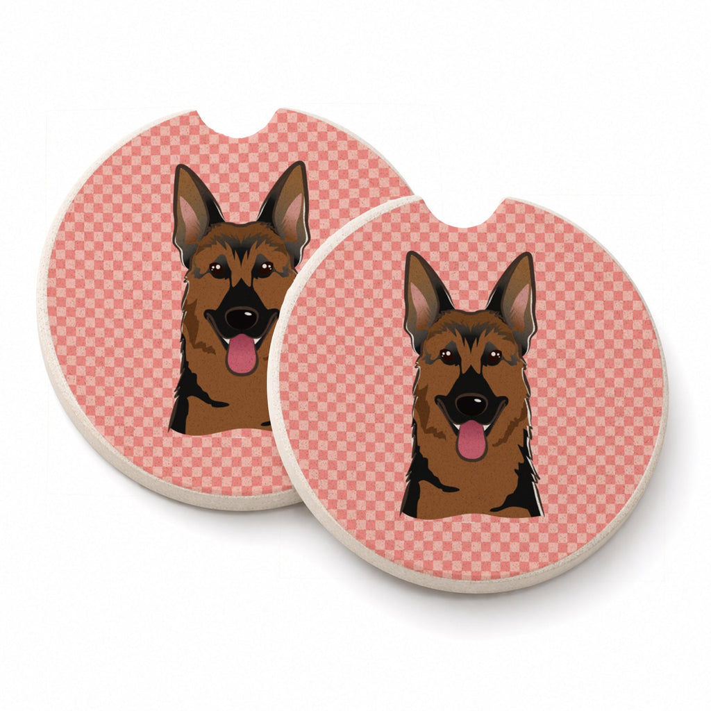 Checkerboard Pink German Shepherd Set of 2 Cup Holder Car Coasters Absorbent Round Sandstone Coasters Gifts for Men or Women, 2.5, Multicolor