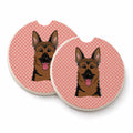 Checkerboard Pink German Shepherd Set of 2 Cup Holder Car Coasters Absorbent Round Sandstone Coasters Gifts for Men or Women, 2.5, Multicolor